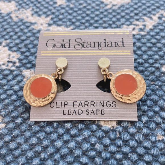 Round Orange Clip Earrings - Picture 2 of 9